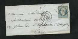 Pli De Rouen Le 24/7/1854 Pour Paris Le 24 /07/1854 Marque Or  Avec Le  N° 14Af  Bleu Laiteux  Bord De Feuille  B/ TB - 1853-1860 Napoléon III