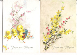 Lot De 3 CP Double  Belgium  -    Joyeuses Pâques  -   Poussins, Accordéon, Oeufs, Fleurs - Pasqua