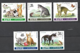 Chats Corée Du Nord 1991 (26) Yvert N° 2229 à 2233 Oblitérés - Chats Domestiques