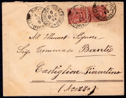 1898 4 DIC COPPIA DEL  C.10  SASS.60 "EFFIGIE DI UMBERTO I,STEMMA"USATO SU BUSTADA  FUCECCHIO X CASTIGLION FIOREN - Poststempel