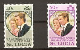 St. LUCIA - 1973 - Princess Anne’s Wedding Issue - Set 2 Stamps MNH - Ste Lucie (...-1978)