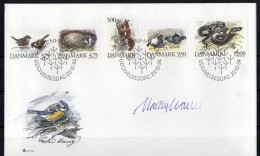 Martin Mörck. Denmark 1994. Native Animals. Michel 1086 - 1090 FDC. Signed. - FDC