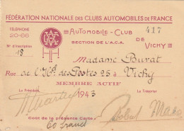 03-Fédération Nationale Des Clubs Automobiles De France..Mme Buvat..Vichy..(Allier)...1943 - Tarjetas De Membresía