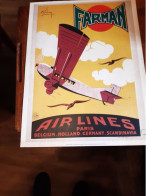 Affiche Aviation Farman Air Lines Paris  - Belgium - Holland- Germany Scandinavia - Afiches