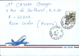 COTE D'IVOIRE SEUL SUR LETTRE AVION POUR LA FRANCE 1996 - Ivory Coast (1960-...)