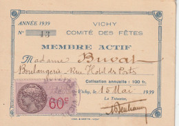 03-Comité Des Fêtes....Mme Buvat..Vichy.(Allier)...1939 - Tarjetas De Membresía
