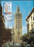 Espagne 1998 Y&T 3157 Sur Carte Maximum. La Giralda De Séville. Clocher De La Cathédrale, Ancien Minaret - Churches & Cathedrals