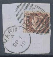 GB QV ½d Plate 14 (CR) Clear Dark Color Superb Used On Piece With Duplex „YARM / 926“, Yorkshire (4VODB, Time Code „A“), - Usados