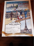 Affiche Chemin De Fer Francais Club Train Paris Londres - Tour Eiffel - Afiches