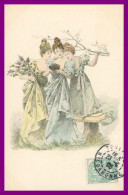 * Fantaisie * Type VIENNE * 3 Femmes Avec Nid D'oiseau - Fleurs - Art Nouveau - Chapeaux - 1905 - Femmes