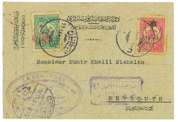 P2928 - OTTOMAN EMPIRE, 1916, SMALL POST CARD, COMMERCIALY USED FROM CONSTANTINOPOLI TO BEYRUTH, CENSOR MARK - Storia Postale
