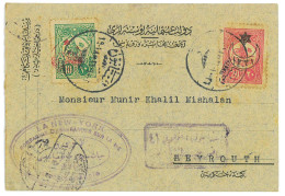 P2928 - OTTOMAN EMPIRE, 1916, SMALL POST CARD, COMMERCIALY USED FROM CONSTANTINOPOLI TO BEYRUTH, CENSOR MARK - Lettres & Documents