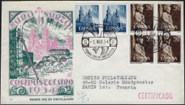 Espagne 1954 Y&T 841 Et 842 Sur FDC. Année Sainte De Compostelle. Cathédrale Saint Jacques - Churches & Cathedrals