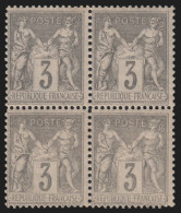 N°87 Bloc De Quatre, Sage 3c Gris, Neuf ** Sans Charnière - TB - 1876-1898 Sage (Type II)