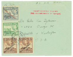 P2932 - MALTA, 1955 DEFINITIVE VALUES TO THE USA, SCARCE RED HAND MARK ON FRONT. - Malte (...-1964)