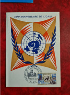 Carte Fdc Maxi 1970 PARIS  ORGANISATION DES NATIONS UNIES 25° ANNIVERSAIRE - 1970-1979