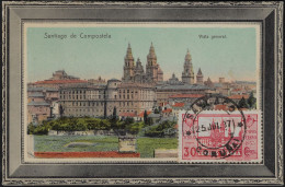 Espagne 1937 Y&T 595 Sur Carte Maximum. Année Sainte, Saint Jacques De Compostelle. Cathédrale Saint Jacques - Eglises Et Cathédrales