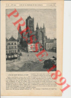 Gravure 1891 Eglise Saint-Nicolas à Gand Belgique Histoire Devanture Aux Armes D'Anvers Caron Vandeputte Boekhandel - Non Classés