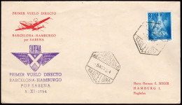 España - Edi O 1141 - Sobre Marca "SABENA - Primer Vuelo Directo Barcelona - Hamburgo 5/11/54" - Storia Postale