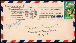 España - Edi O 1433 - Sobre Mat Rodillo "Madrid - Avión 26/2/64" A EEUU - Lettres & Documents