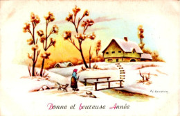 Carte Signée Gougeon : Bonne Année , Paysage - Gougeon