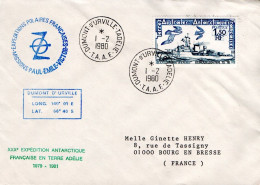 TAAF LETTRE DE DUMONT D'URVILLE 1980 - Storia Postale