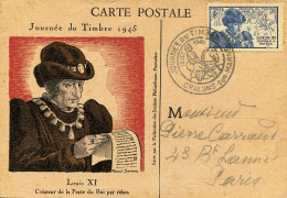 Journée Du Timbre - De Chalons Sur Marne à Paris - 13/10/1945 Sur CP Louis XI - Temporary Postmarks