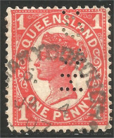 752 Queensland ONE PENNY Red Perfin Perforé ""H S Co"" (QUE-7) - Gebruikt