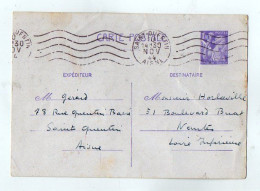 TB 4715 - 1944 - Entier Postal - M. GERARD à SAINT - QUENTIN ( Aisne ) Pour M. HORLAVILLE à NANTES - Postales Tipos Y (antes De 1995)