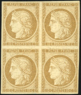 ** 1 - 10c. Bistre-jaune. Bloc De 4. Paire Supérieure *. Grande Fraîcheur Postale. SUP. R. - 1849-1850 Cérès