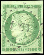 Obl. 2 - 15c. Vert. Obl. Petits Chiffres. Amorce D'un Voisin. SUP. R. - 1849-1850 Cérès