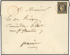 Obl. 3 - 20c. Noir Obl. S/lettre Frappée Du CàD Type 15 En Rouge De ISSOUDUN Du 4 Janvier 1849 à Destination De PARIS. P - 1849-1850 Cérès