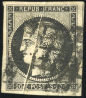 Obl. 3a - 20c. Noir S/blanc. Pli Accordéon. Obl. Grille. TB. - 1849-1850 Cérès