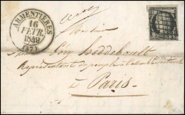 Obl. 3a - 20c. Noir S/blanc, Obl. Grille S/lettre Frappée Du CàD Type 13 D'ARMENTIERES Du 16 Février 1849 à Destination  - 1849-1850 Cérès