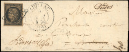 Obl. 3g - 20c. Noir S/chamois Très Foncé Obl. Grille S/lettre Frappée Du Grand CàD D'AURILLAC Du 9 Mai 1850 à Destinatio - 1849-1850 Cérès