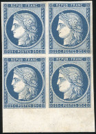 (*) 4a - 25c. Bleu Foncé. Bloc De 4. Imperfections Dans Le Papier Sinon SUP. - 1849-1850 Ceres