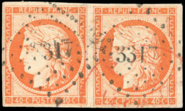 Obl. 5b - Paire Du 40c. Orange Foncé, Obl. PC 3317 Et CàD Rouge. Très Légère Pliure Dans Un Angle Sinon SUP. - 1849-1850 Ceres