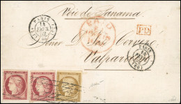 Obl. 6 + 1 - 1F. Carmin X 2 (1 Timbre Avec Déf.) + 10c. Bistre-verdâtre, Obl. Grille Sans Fin, S/lettre Frappée Du CàD D - 1849-1850 Cérès