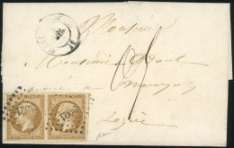 Obl. 9d - Paire Du 10c. Bistre-brun Foncé Obl. PC 3021 S/lettre Manuscrite Du 3 Juillet 1853 Taxée à 0,5c. à Destination - 1849-1850 Ceres