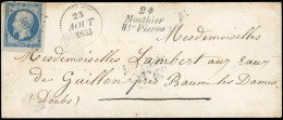 Obl. 10 - 25c. Bleu Avec Coin De Feuille, Obl. PC 2191 S/lettre Frappée Du CàD Perlé Du 23 Août 1853 Et Du Cachet ''24 M - 1849-1850 Ceres