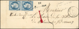 Obl. 10 - Paire Du 25c. Bleu, Obl. PC 435 S/bande D'imprimé Frappée De La Cursive "24 BONNEVAUX" Et Du CàD De PONT-DE-RO - 1849-1850 Ceres