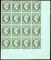 ** 11 - 1c. Olive. Bloc De 16. Coin De Feuille. Léger Pli D'archive. Fraîcheur Postale. TB. R. - 1853-1860 Napoléon III.