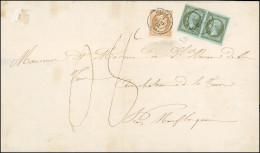Obl. 11 + 13 - Paire Du 1c. Olive + 10c. Bistre Obl. S/grande Lettre Frappée Du CàD De VILLEREAL Du 21 Janvier 1863 à De - 1853-1860 Napoléon III.