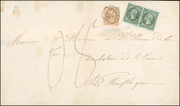 Obl. 11 + 13 - Paire Du 1c. Olive + 10c. Bistre Obl. S/grande Lettre Frappée Du CàD De VILLEREAL Du 21 Janvier 1863 à De - 1853-1860 Napoleone III