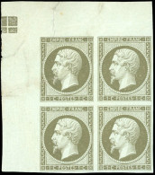 ** 11e - 1c. Bronze. Bloc De 4 Avec Carré De Repère Entier. Défaut Sur 1 Timbre Sinon Pièce Exceptionnelle. R. - 1853-1860 Napoléon III.