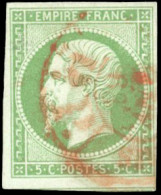 Obl. 12 - 5c. Vert. Obl. Rouge Des Imprimés. TB. - 1853-1860 Napoléon III