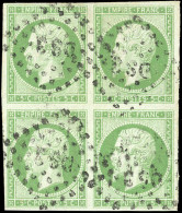 Obl. 12 - 5c. Vert. Bloc De 4. Obl. Losange DS3. TB. - 1853-1860 Napoleon III