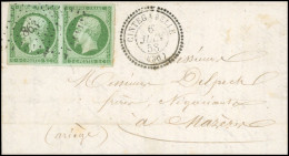 Obl. 12 - Paire Du 5c. Vert Obl. PC 863 S/lettre Frappée Du CàD Perlé (Type 22) De CINTEGA BELLE Du 6 Juin 1858 à Destin - 1853-1860 Napoléon III.