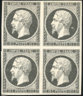 * 13 - Essais Du 10c. 3 Blocs De 4 : En Noir S/ardoise, Noir S/verdâtre Et Noir S/verdâtre Foncé. SUP. - 1853-1860 Napoléon III