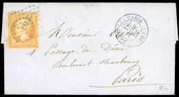Obl. 13A - 10c. Bistre, Type I, Obl. Losange PC Bleu 2386 S/lettre Frappée Du CàD Bleu De PASSY-LES-PARIS Du 18 Novembre - 1853-1860 Napoleon III